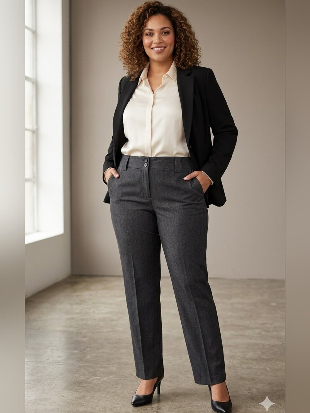 Covington Wonens Straight Wide Leg Dress Slacks In Charcoal Size 16 EUC